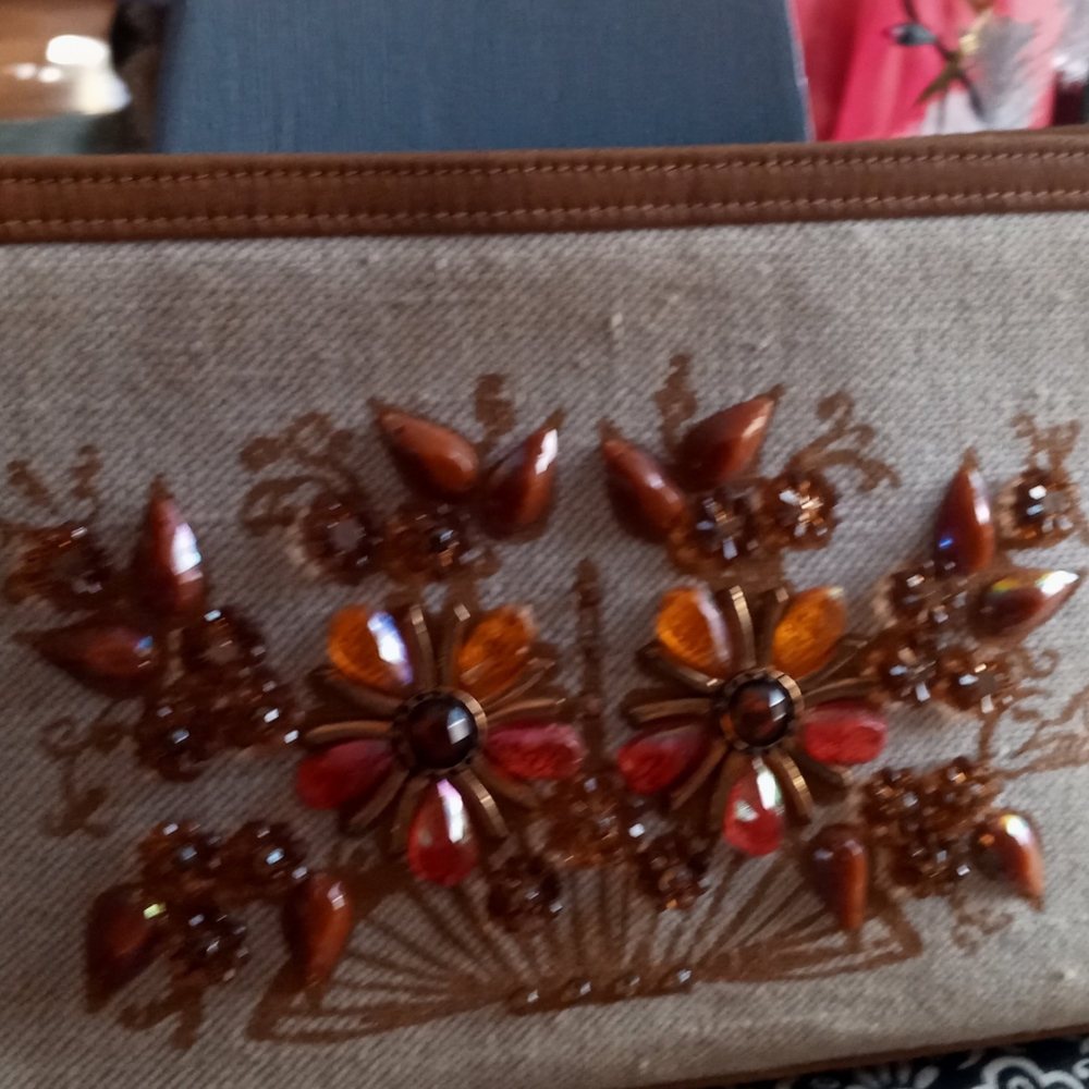 Vintage Enid Collins of Texas Autumn colored Flower basket clutch purse